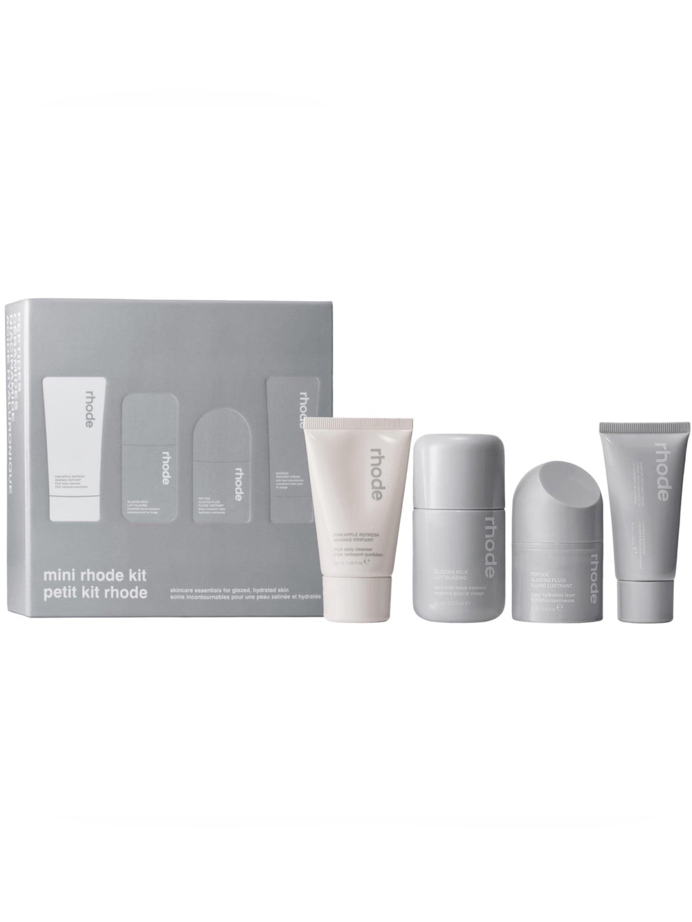 RHODE Skincare Set in Light Gray & Cream Packaging